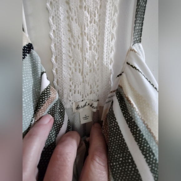 EUC Derek Heart Green Tan Super Soft Striped Halter Jumpsuit With Lace Medium - Picture 5 of 5